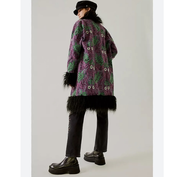 Free People Anna Sui Jacquard Faux Fur Jacket Size/L - Picture 1 of 9